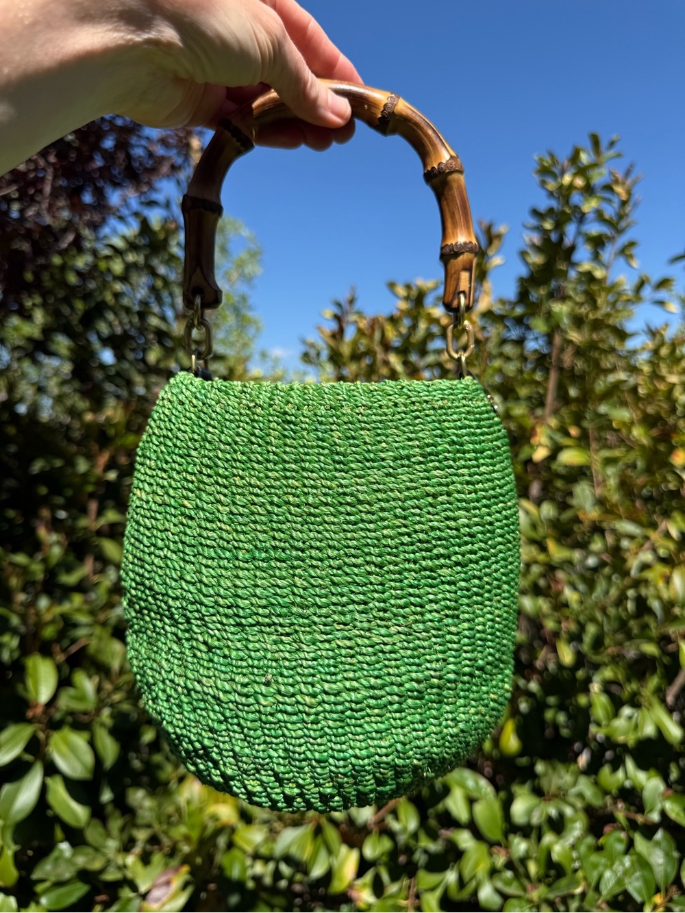 Clare V Pot de Miel green bamboo top handle straw basket bag - Picture 12 of 15